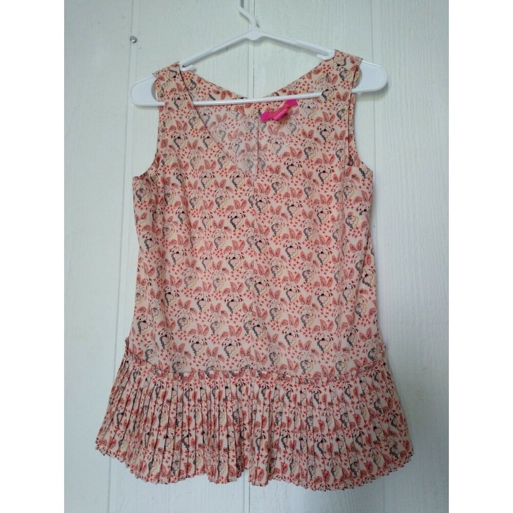 Catherine Malandrino Women's XS Accordion Pleat Floral Blouse Sleeveless Peplum